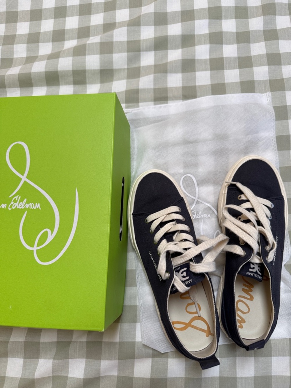 Sam Edelman dark navy cotton Canvas Sneakers with Cream Laces